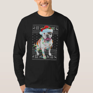 Xmas Lighting Santa Hat Ugly American Bulldog Chri T-Shirt
