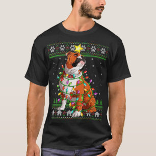 Xmas Lighting Santa Hat Ugly English Bulldog Chris T-Shirt
