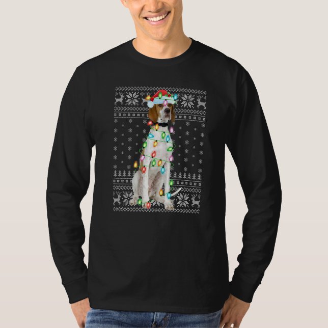 Xmas Lighting Santa Hat Ugly English Pointer Chris T-Shirt (Front)