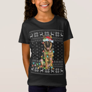 Xmas Lighting Santa Hat Ugly German Shepherd Chris T-Shirt