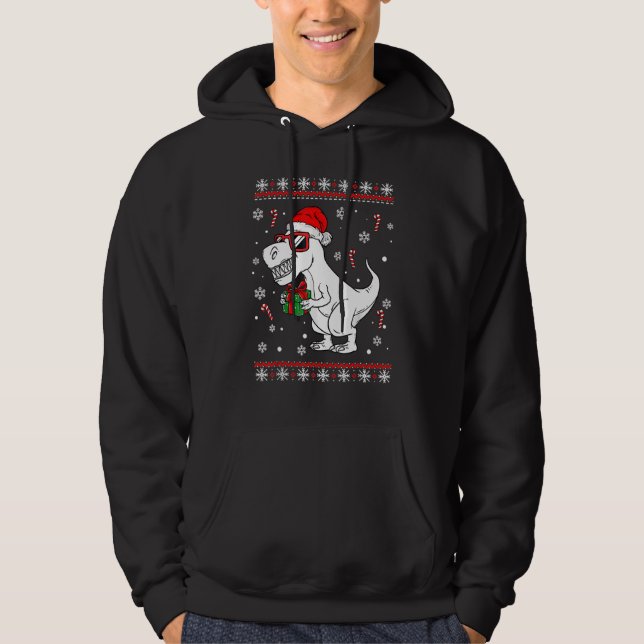 Xmas Lighting Santa Hat Ugly Rex Dinosaurs Christm Hoodie (Front)