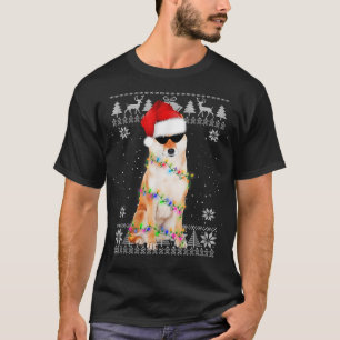 Xmas Lighting Santa Hat Ugly Shiba Christmas T-Shirt