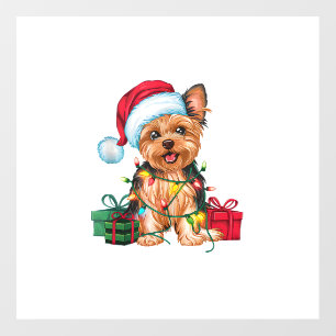 Xmas Lighting Santa Hat Yorkie Dog Christmas _1 Wall Decal
