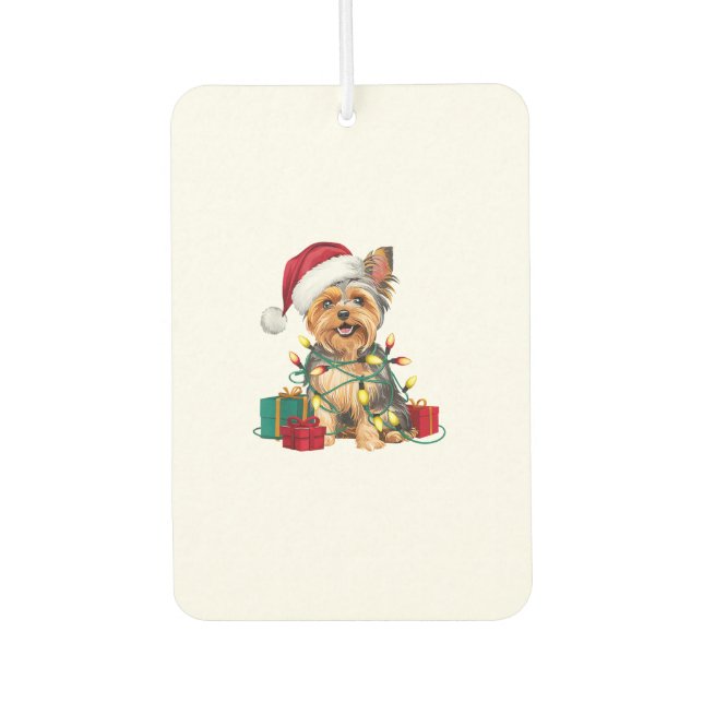 Xmas Lighting Santa Hat Yorkie Dog Christmas  Air Freshener (Front)