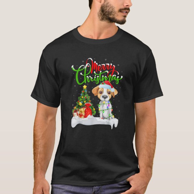 Xmas Lighting Santa Jack Russell Terrier Dog Lover T-Shirt (Front)