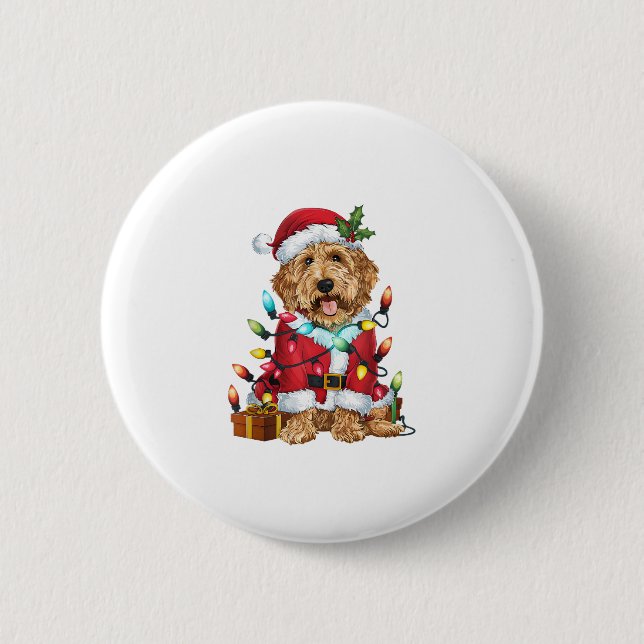 Xmas Lighting Santa Labradoodle Dog Christmas  Button (Front)