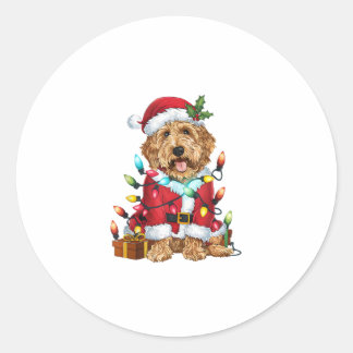 Xmas Lighting Santa Labradoodle Dog Christmas  Classic Round Sticker