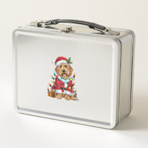 Xmas Lighting Santa Labradoodle Dog Christmas Metal Lunch Box