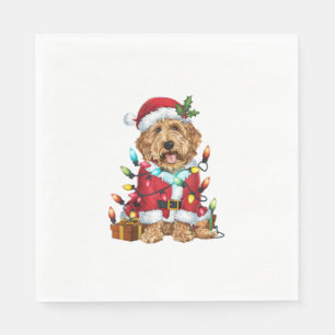 Xmas Lighting Santa Labradoodle Dog Christmas Napkins