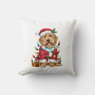 Xmas Lighting Santa Labradoodle Dog Christmas  Throw Pillow