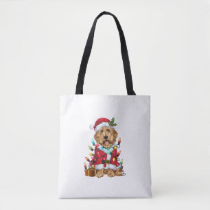 Xmas Lighting Santa Labradoodle Dog Christmas  Tote Bag