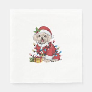 Xmas Lighting Santa Maltese Dog Christmas Napkins