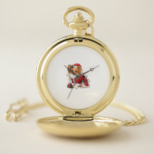 Xmas Lighting Santa Papillon Dog Christmas Pocket Watch
