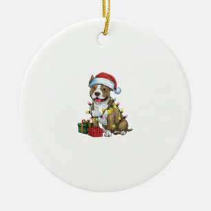 Xmas Lighting Santa Pitbull Terrier Dog Christmas  Ceramic Ornament