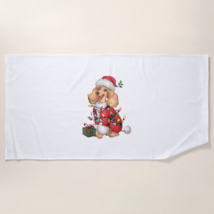 Xmas Lighting Santa Poodle Dog Christmas  Beach Towel
