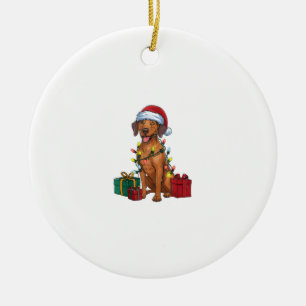 Xmas Lighting Santa Rhodesian Ridgeback Dog Christ Ceramic Ornament