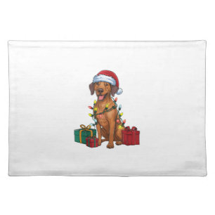 Xmas Lighting Santa Rhodesian Ridgeback Dog Christ Cloth Placemat