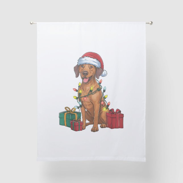 Xmas Lighting Santa Rhodesian Ridgeback Dog Christ Sheer Curtains (Front)