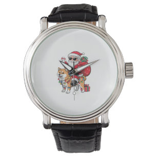Xmas Lighting Santa Riding Akita Inu Dog Christmas Watch