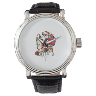 Xmas Lighting Santa Riding Akita Inu Dog Christmas Watch