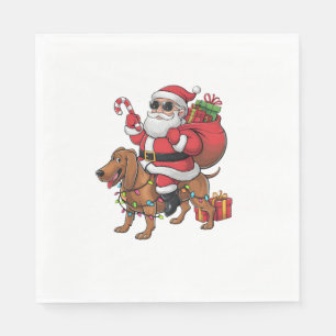 Xmas Lighting Santa Riding Basset Hound Dog Christ Napkins