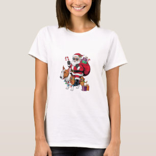 Xmas Lighting Santa Riding Bull Terrier Dog Christ T-Shirt