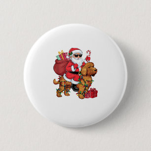Xmas Lighting Santa Riding Cockapoo Dog Christmas Button
