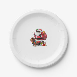 Xmas Lighting Santa Riding Dachshund Dog Christmas Paper Plates