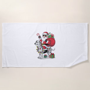 Xmas Lighting Santa Riding Dalmatian Dog Christmas Beach Towel