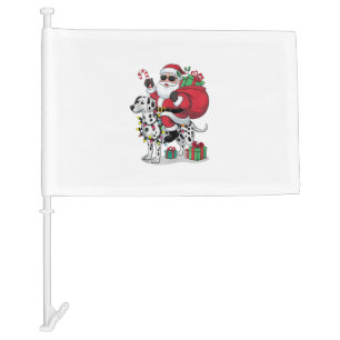 Xmas Lighting Santa Riding Dalmatian Dog Christmas Car Flag