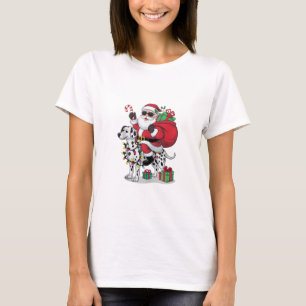 Xmas Lighting Santa Riding Dalmatian Dog Christmas T-Shirt