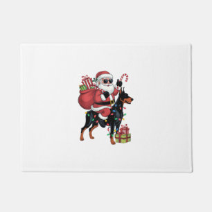 Xmas Lighting Santa Riding Doberman Dog Christmas Doormat