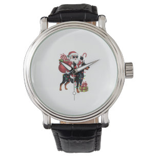 Xmas Lighting Santa Riding Doberman Dog Christmas Watch