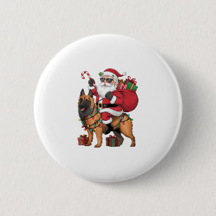 Xmas Lighting Santa Riding German Shepherd Dog Chr Button