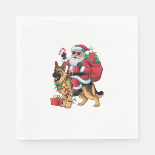 Xmas Lighting Santa Riding German Shepherd Dog Chr Napkins