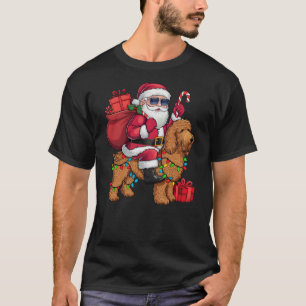 Xmas Lighting Santa Riding Goldendoodle Dog Christ T-Shirt