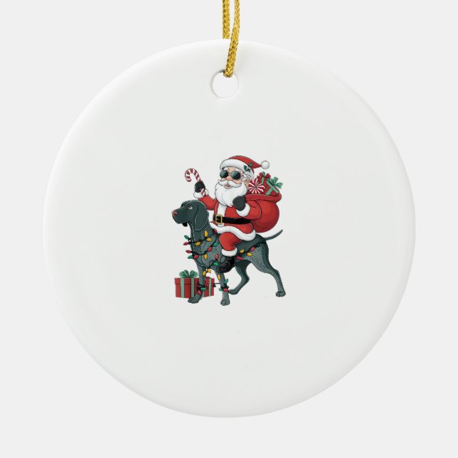 Xmas Lighting Santa Riding Great Dane Dog Christma Ceramic Ornament (Front)