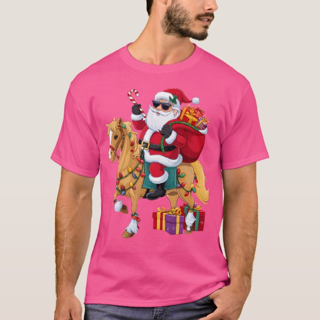 Xmas Lighting Santa Riding Horse Christmas T-Shirt (Front)