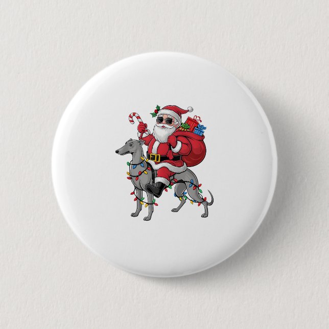 Xmas Lighting Santa Riding Italian Greyhound Dog C Button (Front)