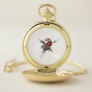 Xmas Lighting Santa Riding Italian Greyhound Dog C Pocket Watch