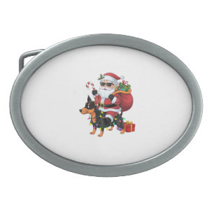 Xmas Lighting Santa Riding Miniature Pinscher Dog  Belt Buckle