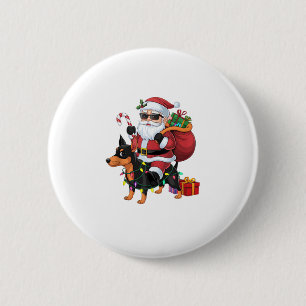 Xmas Lighting Santa Riding Miniature Pinscher Dog Button