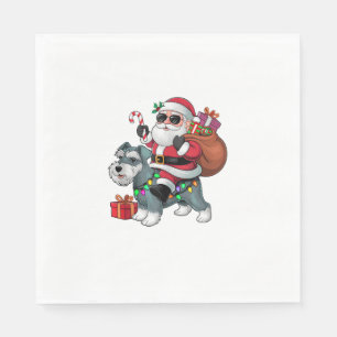 Xmas Lighting Santa Riding Miniature Schnauzer Dog Napkins
