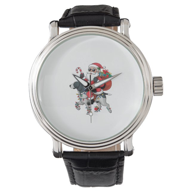 Xmas Lighting Santa Riding Pointing Dog Christmas  Watch (Front)