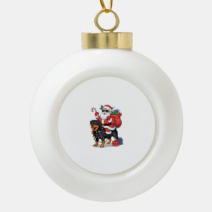 Xmas Lighting Santa Riding Rottweiler Dog Christma Ceramic Ball Christmas Ornament