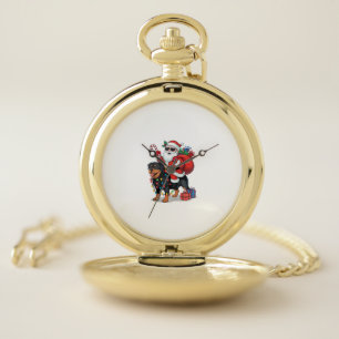 Xmas Lighting Santa Riding Rottweiler Dog Christma Pocket Watch