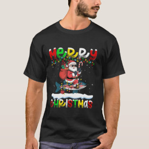 Xmas Lighting Santa Riding Salmon Fish Merry Chris T-Shirt