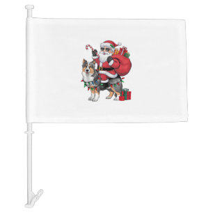 Xmas Lighting Santa Riding Sheltie Dog Christmas Car Flag