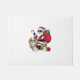 Xmas Lighting Santa Riding Shih Tzu Dog Christmas Doormat