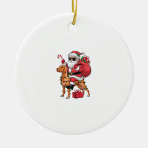 Xmas Lighting Santa Riding Vizsla Dog Christmas Ceramic Ornament
